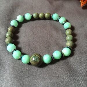 Handmade Green and teal stretch beaded bracelet